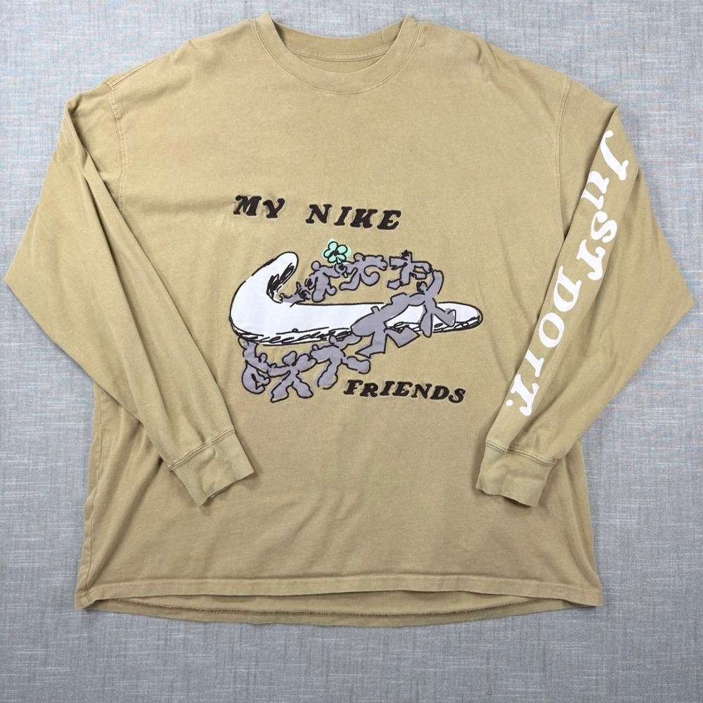 Nike My Nike Friends Graphic Long Sleeve T-Shirt Tan Khaki XXL Mens Just Do It